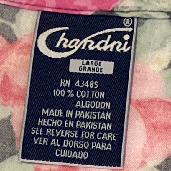 VTG Chandni Shift/Shirt Midi Dress Sz L 100% Cotton Pink Floral Pockets 262F - Picture 6 of 7